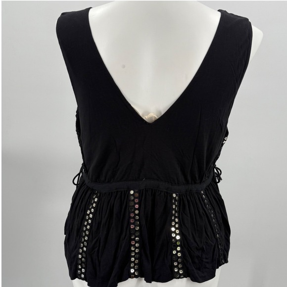Anthropologie Forever‎ That Girl V-Neck Sequin Embellished Tank Black XL - Picture 5 of 14